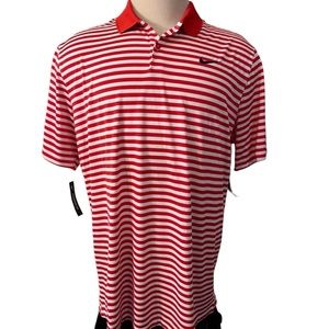 NWT NIKE GOLF Red White Striped DriFit Performance Polo Shirt, Size XL